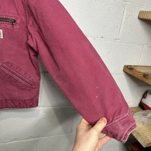Y2K Carhartt Sherpa-Lined Detroit Jacket “Raspberry” WJ097 - Picture 10 of 16